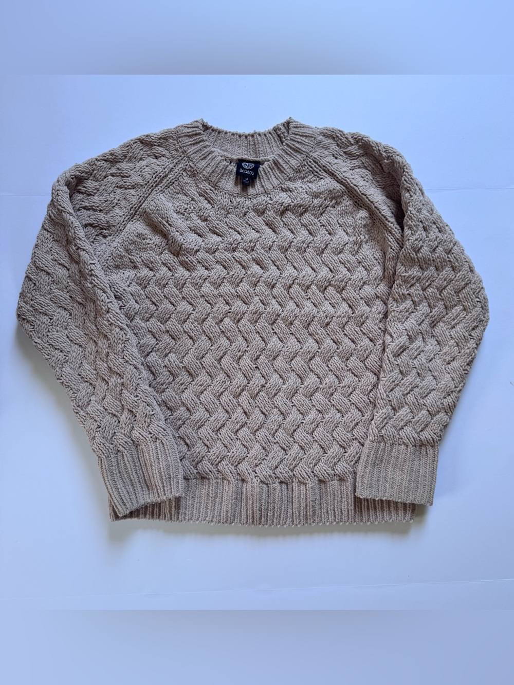 bobeau Taupe Cable Knit Crewneck Sweater,Size Medium - Picture 2 of 7